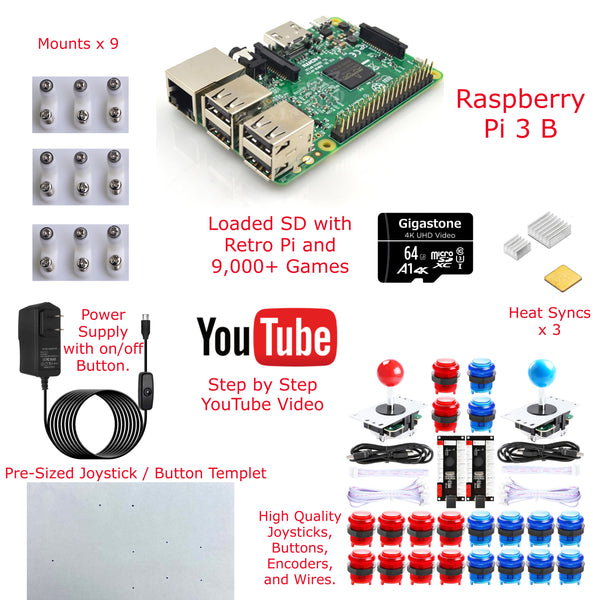 Arcade DIY Kit with Video Raspberry Pi Loaded SD with Retro Pi